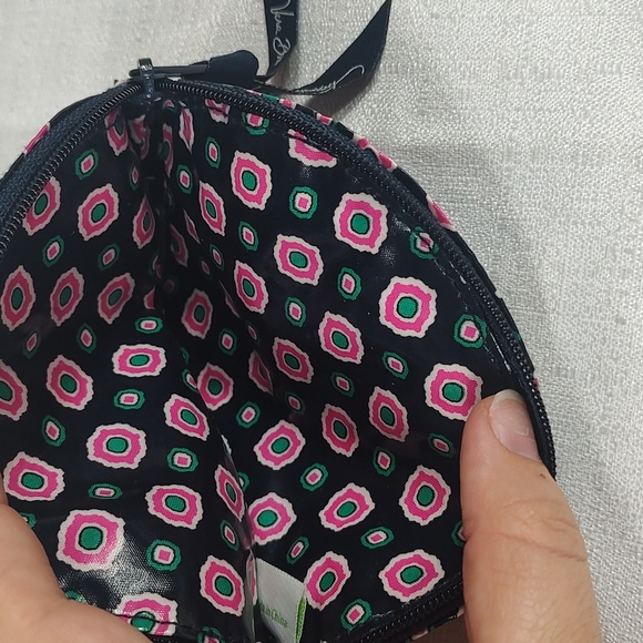 Dark Navy Blue Pink Flowers Floral Vera Bradley Small Coin Purse Bag - Picture 3 of 7